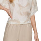Blusa feminina DKNY de linho estampada com ombros caídos, marrom, tamanho grande