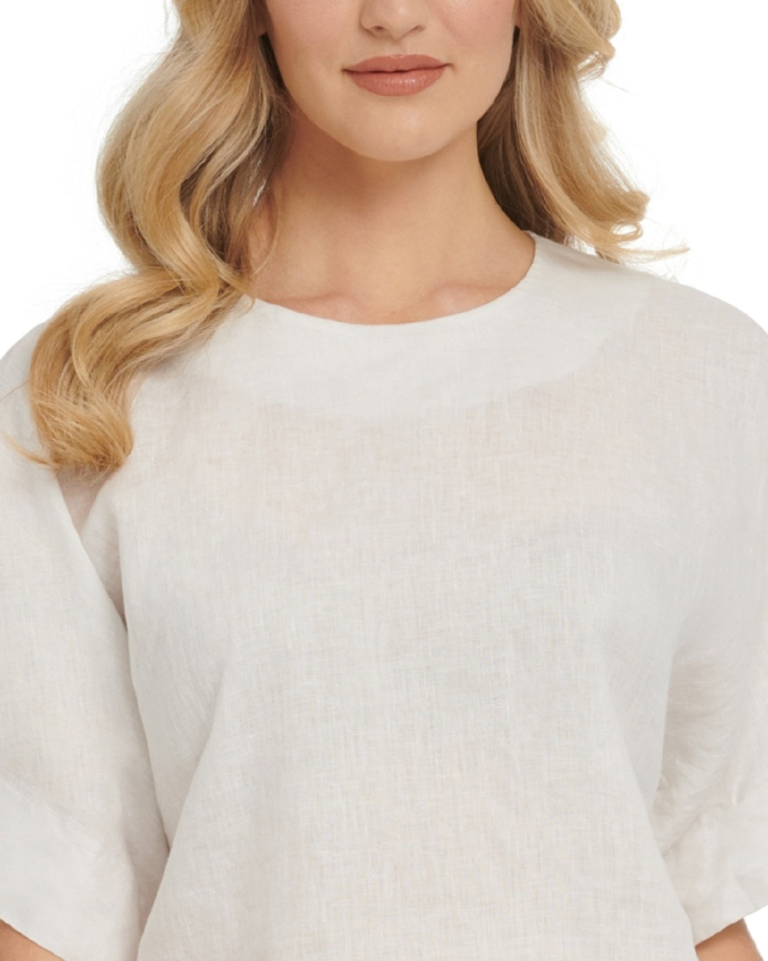 Blusa feminina DKNY de linho com ombros caídos e caimento justo, branca, tamanho pequeno