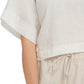 Blusa feminina DKNY de linho com ombros caídos e caimento justo, branca, tamanho pequeno
