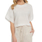 Blusa feminina DKNY de linho com ombros caídos e caimento justo, branca, tamanho pequeno
