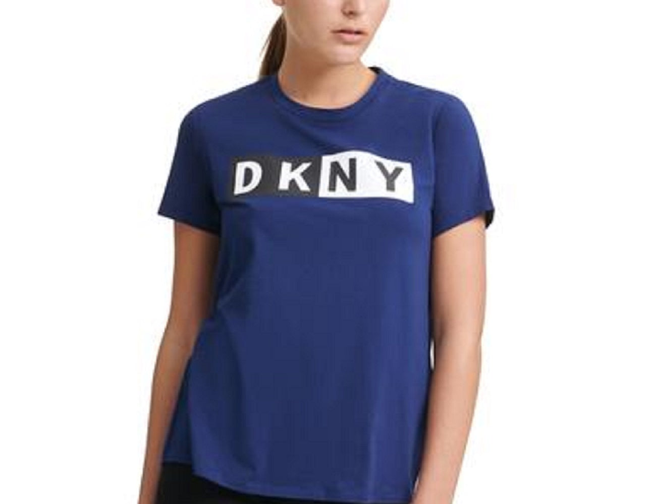Camiseta feminina DKNY com logotipo, azul, tamanho pequeno