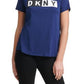 Camiseta feminina DKNY com logotipo, azul, tamanho pequeno