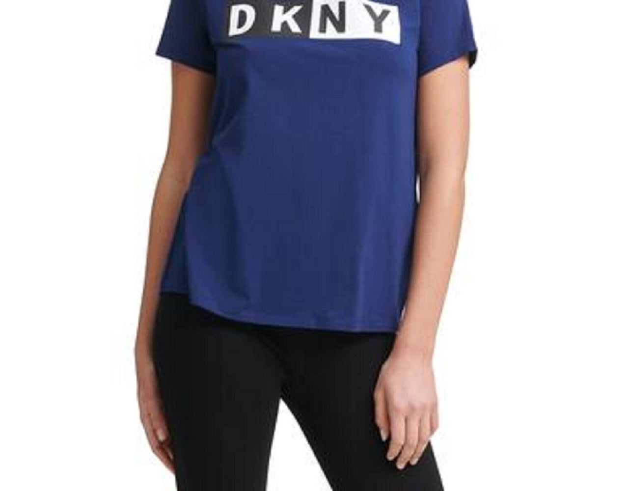 Camiseta feminina DKNY com logotipo, azul, tamanho pequeno