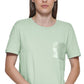 Camiseta feminina DKNY com bolso de lantejoulas, verde, tamanho grande