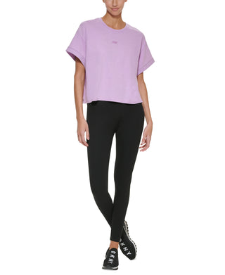 Camiseta curta feminina DKNY Boxy, roxa, tamanho grande