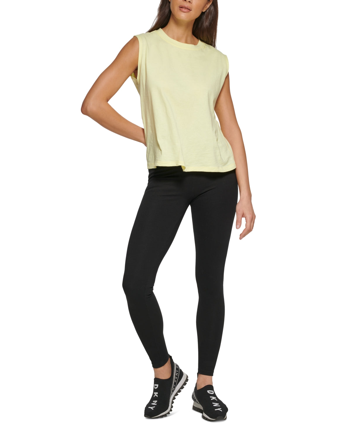 Camiseta regata feminina DKNY Cotton Muscle, amarela, tamanho grande