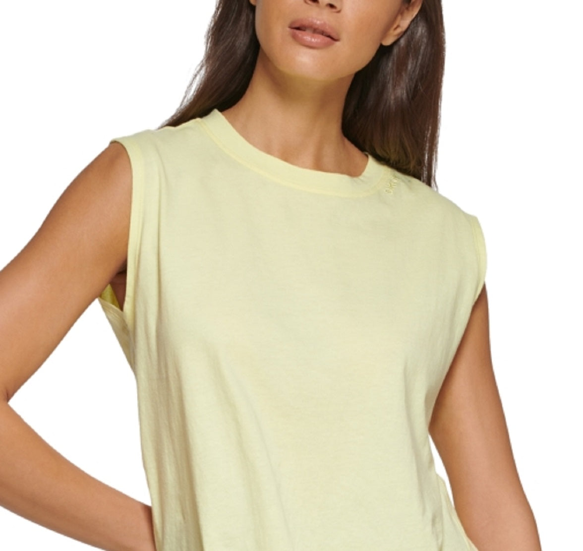 Camiseta regata feminina DKNY Cotton Muscle, amarela, tamanho grande