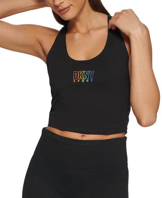 Camiseta regata feminina DKNY Pride Logo Racerback preta tamanho P