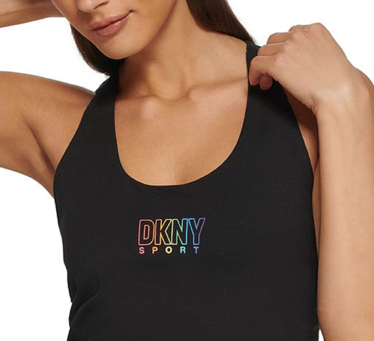Camiseta regata feminina DKNY Pride Logo Racerback preta tamanho P