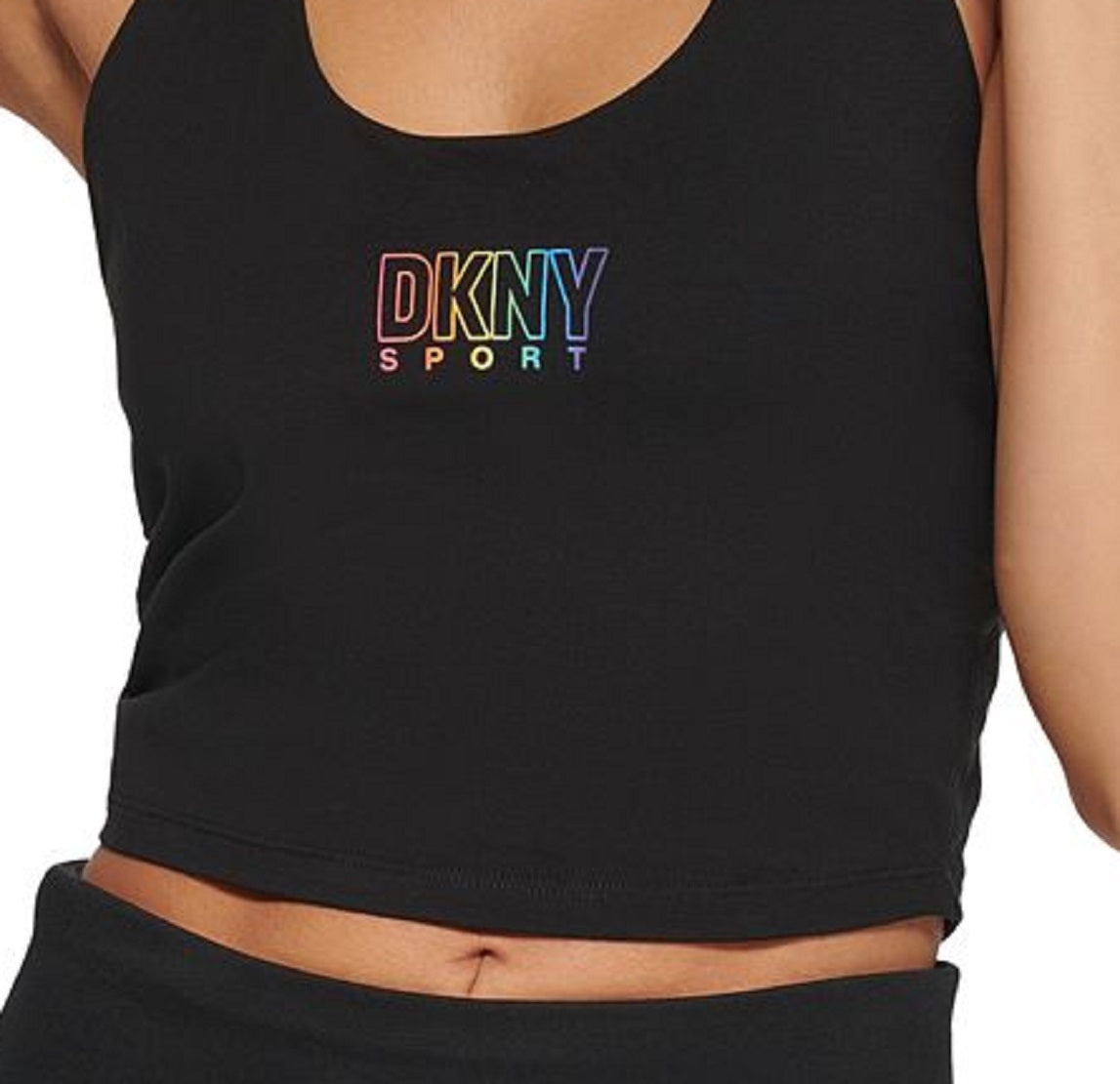 Camiseta regata feminina DKNY Pride Logo Racerback preta tamanho P