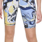 Shorts de ciclismo feminino estampado DKNY de cintura alta tamanho 9, azul, tamanho pequeno