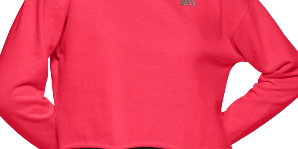 Moletom curto feminino DKNY Sport com logotipo metálico rosa tamanho XS