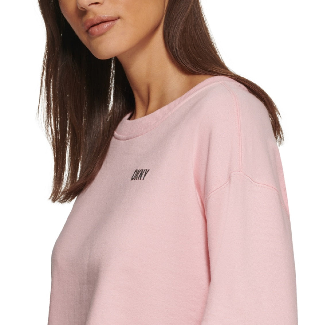 Moletom curto feminino DKNY com logotipo metálico rosa tamanho grande