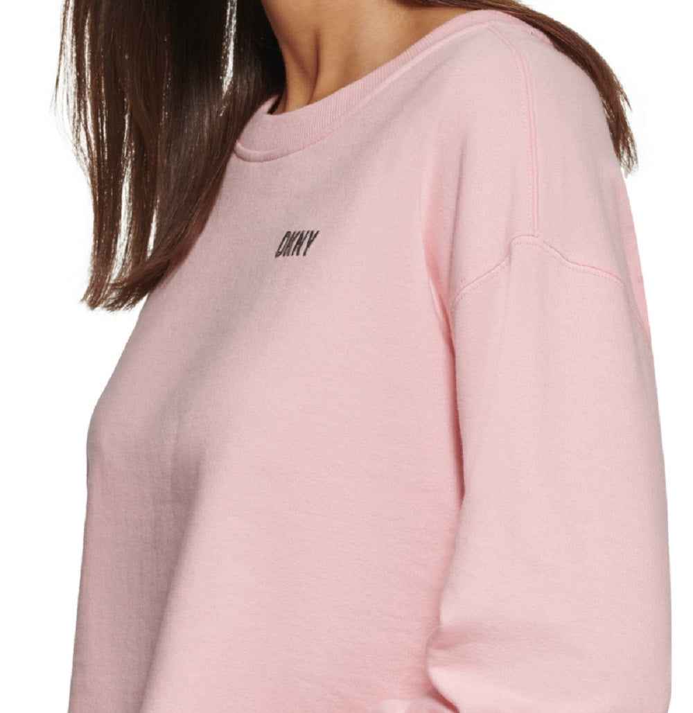 Moletom curto feminino DKNY com logotipo metálico, rosa, tamanho médio
