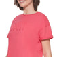 Camiseta feminina DKNY com logo em algodão, rosa, tamanho médio