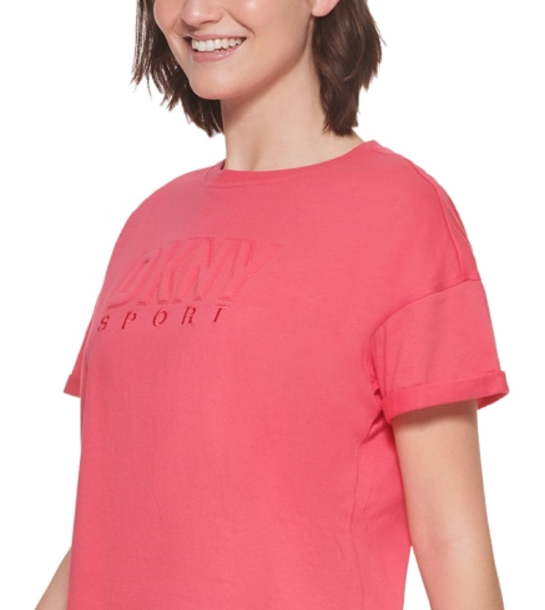 Camiseta feminina DKNY com logo em algodão, rosa, tamanho médio