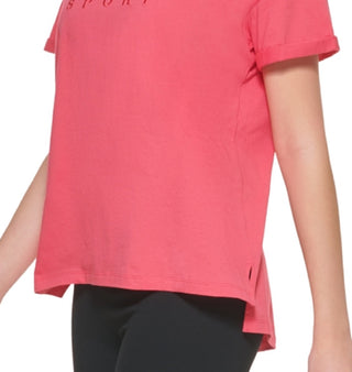 Camiseta feminina DKNY com logo em algodão, rosa, tamanho médio