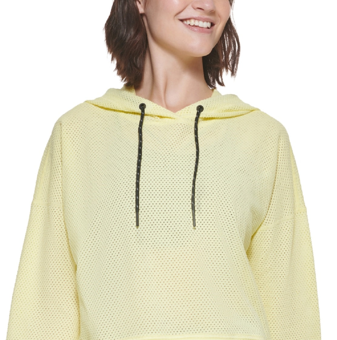 Moletom com capuz feminino DKNY Mesh, amarelo, tamanho X-G