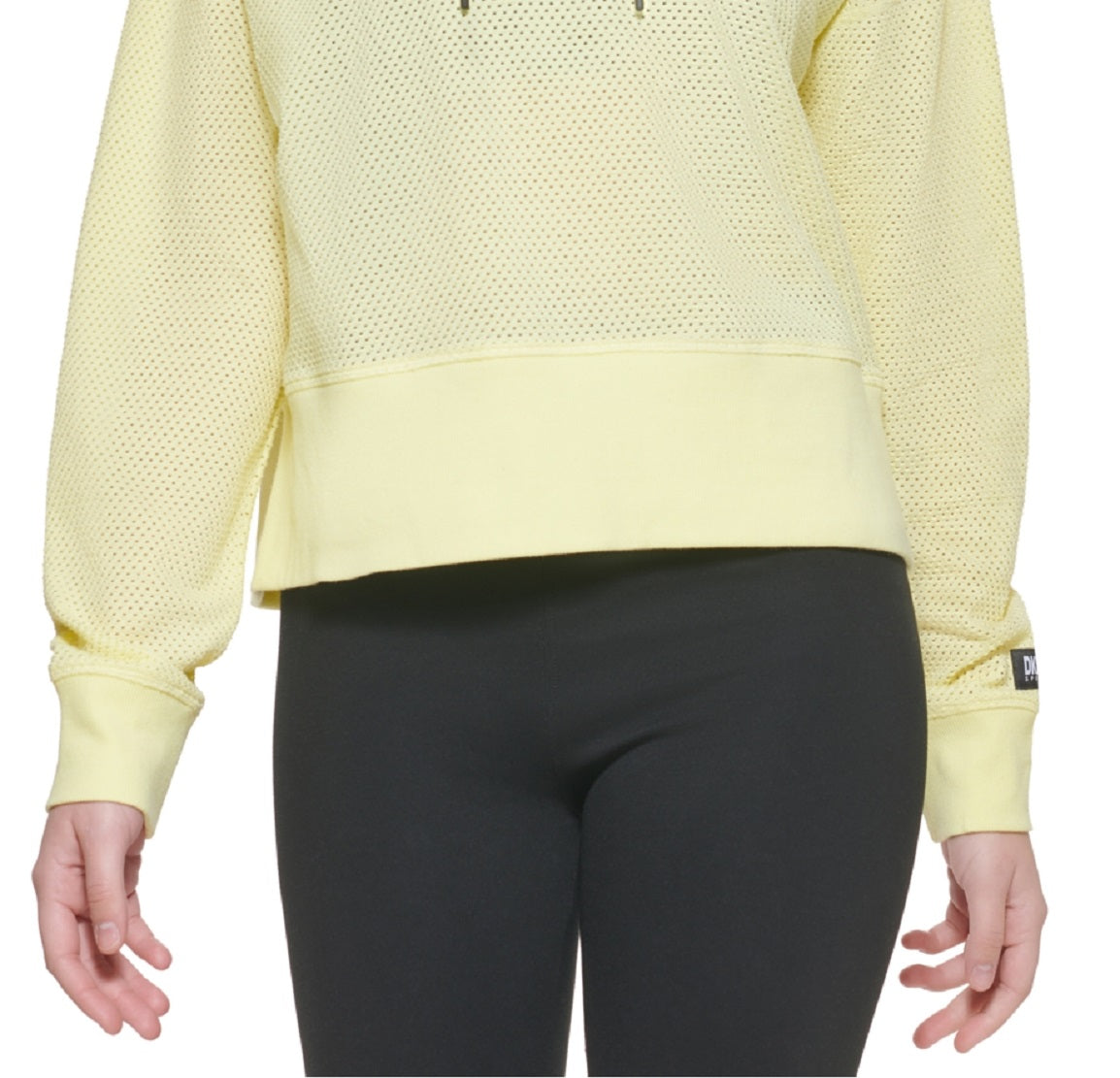 Moletom com capuz feminino DKNY Mesh, amarelo, tamanho X-G