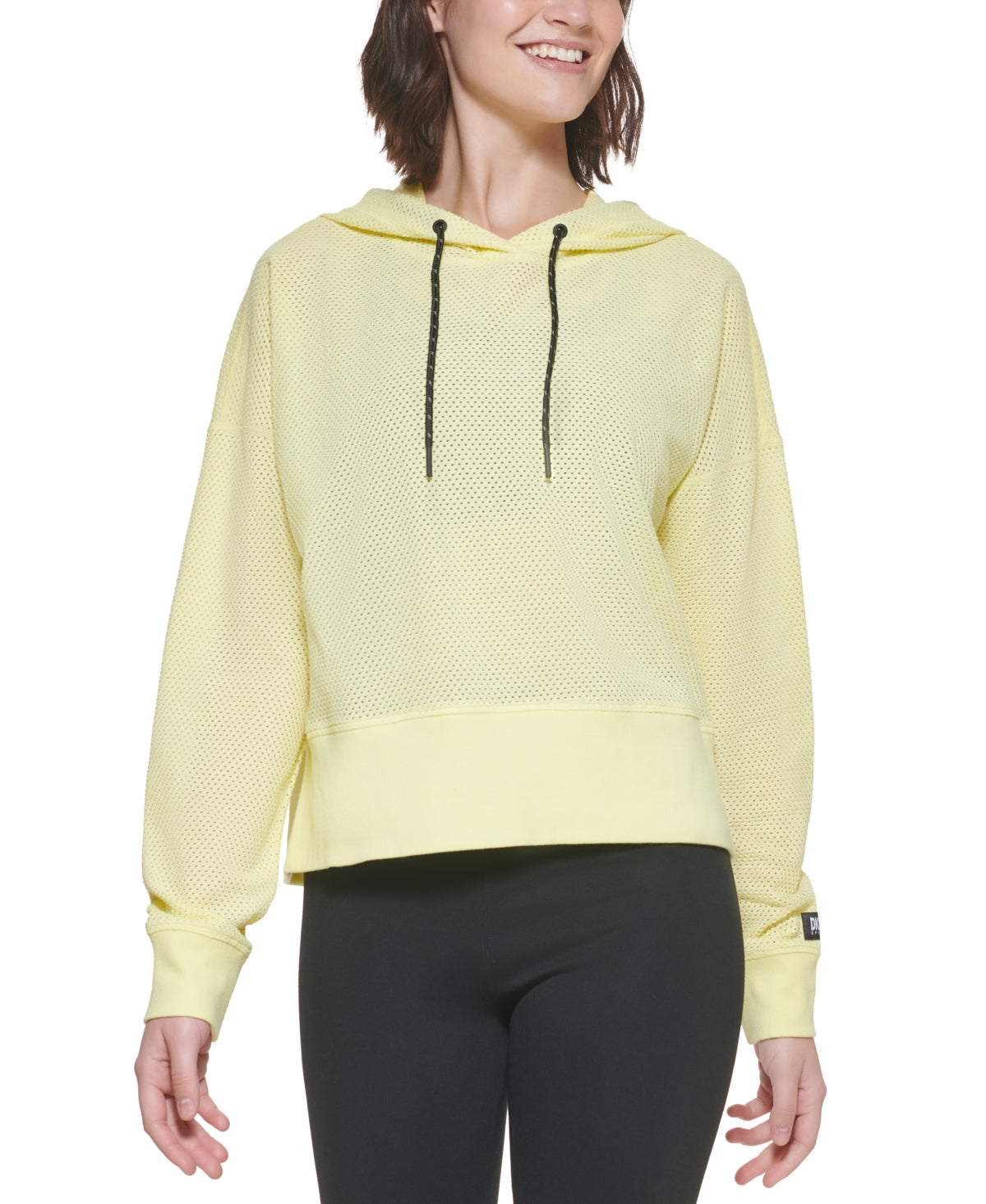 Moletom com capuz feminino DKNY Mesh, amarelo, tamanho X-G