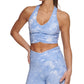 Sutiã esportivo de baixo impacto tie-dye feminino DKNY, azul, tamanho pequeno
