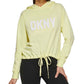 Moletom com capuz feminino DKNY com cordão na bainha, amarelo, tamanho X-S