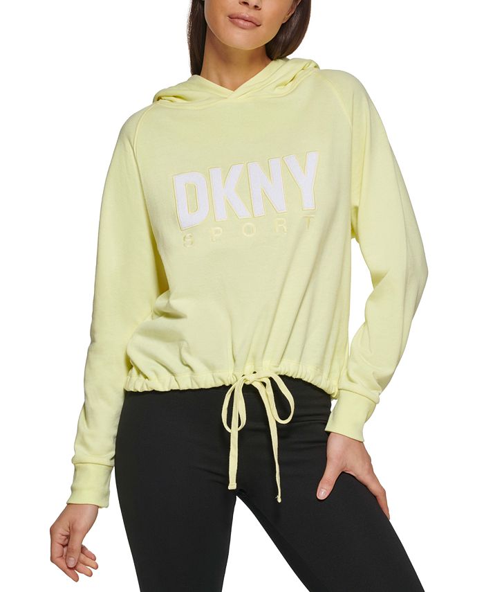 Moletom com capuz feminino DKNY com cordão na bainha, amarelo, tamanho X-S