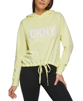 DKNY Women's Drawstring Hem Hoodie Yellow Size X-Small