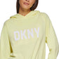 Moletom com capuz feminino DKNY com cordão na bainha, amarelo, tamanho X-S