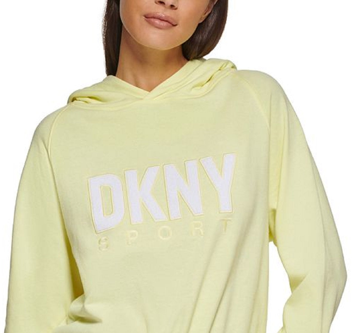 Moletom com capuz feminino DKNY com cordão na bainha, amarelo, tamanho X-S