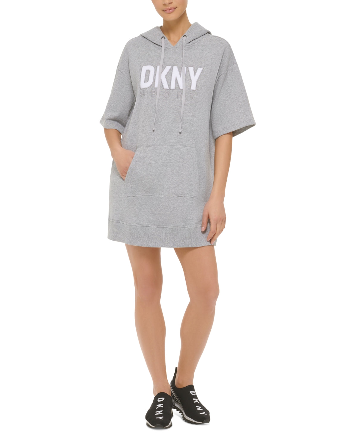 Vestido com capuz e logotipo DKNY feminino, cinza, tamanho extragrande