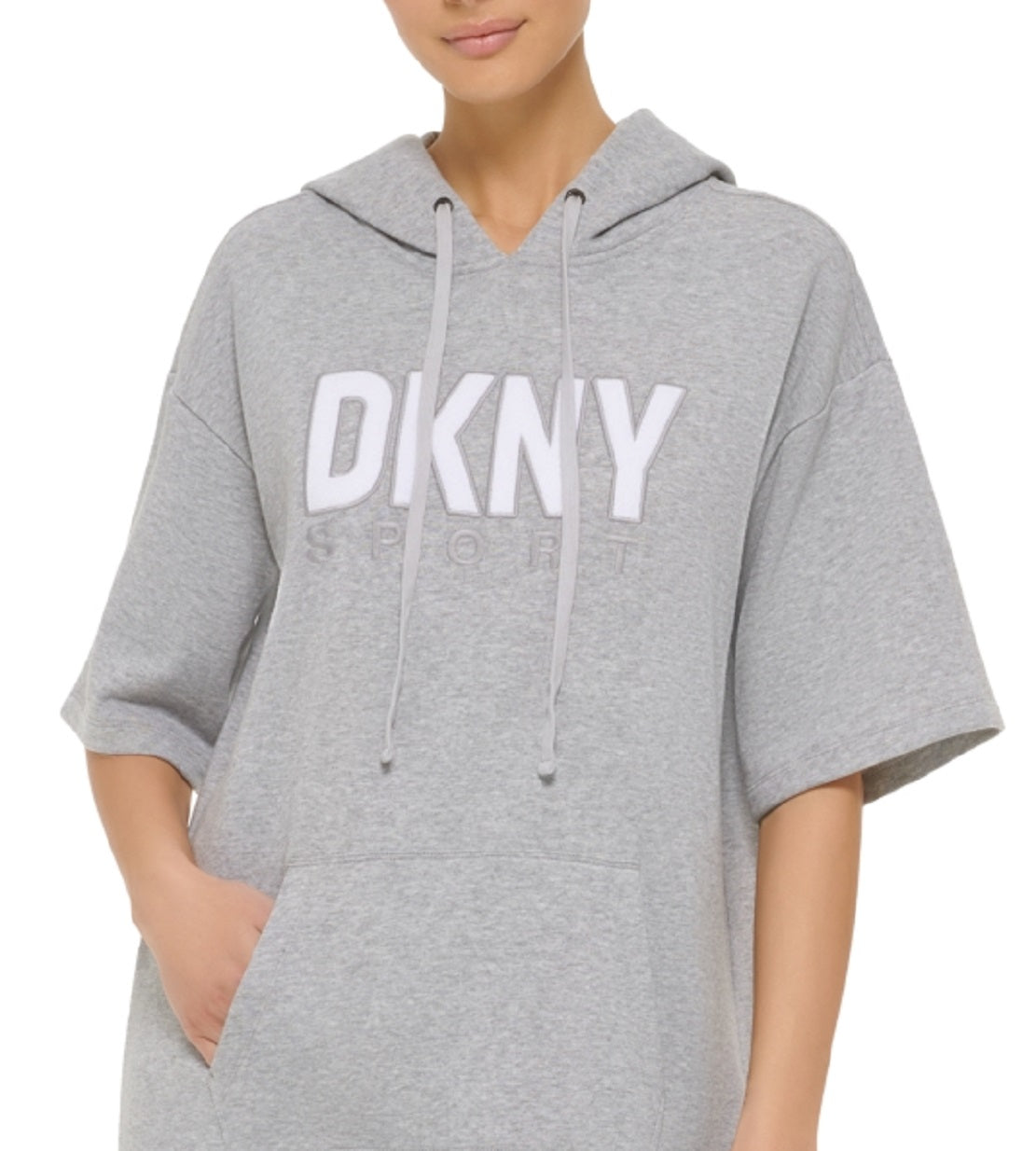 Vestido com capuz e logotipo DKNY feminino, cinza, tamanho extragrande