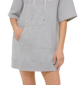 Vestido com capuz e logotipo DKNY feminino, cinza, tamanho extragrande