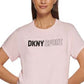 Camiseta feminina DKNY Outline Logo Rosa Tamanho Médio