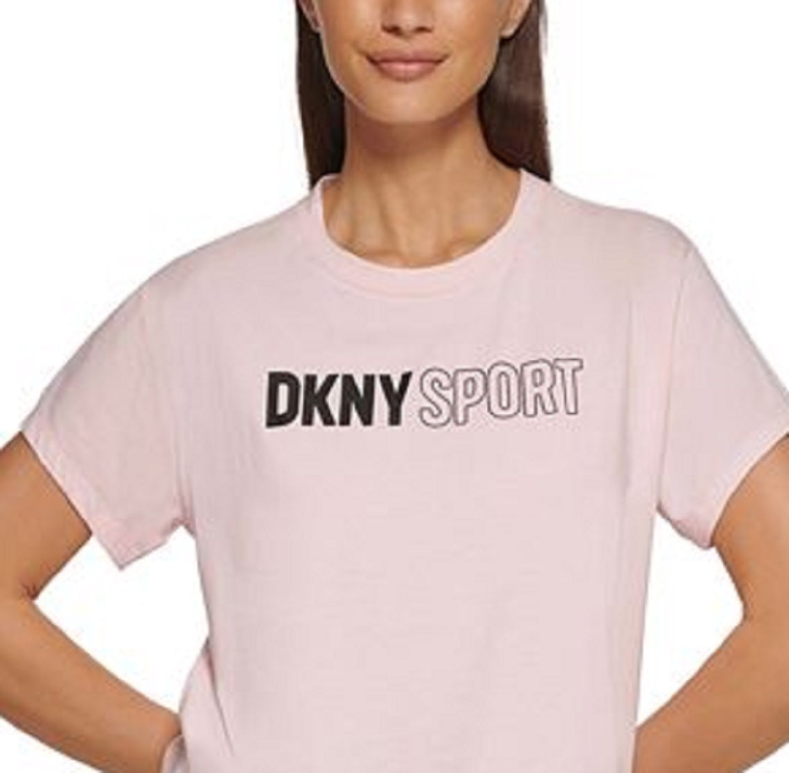 Camiseta feminina DKNY Outline Logo Rosa Tamanho Médio