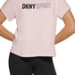Camiseta feminina DKNY Outline Logo Rosa Tamanho Médio