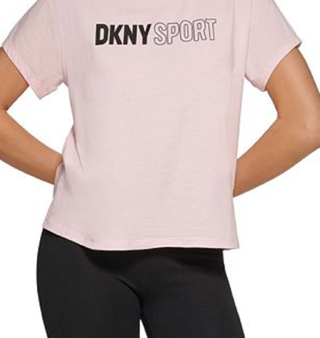 Camiseta feminina DKNY Outline Logo Rosa Tamanho Médio