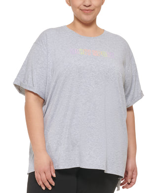 Camisetas e tops femininos DKNY para corrida e ioga, cinza, tamanho 2X