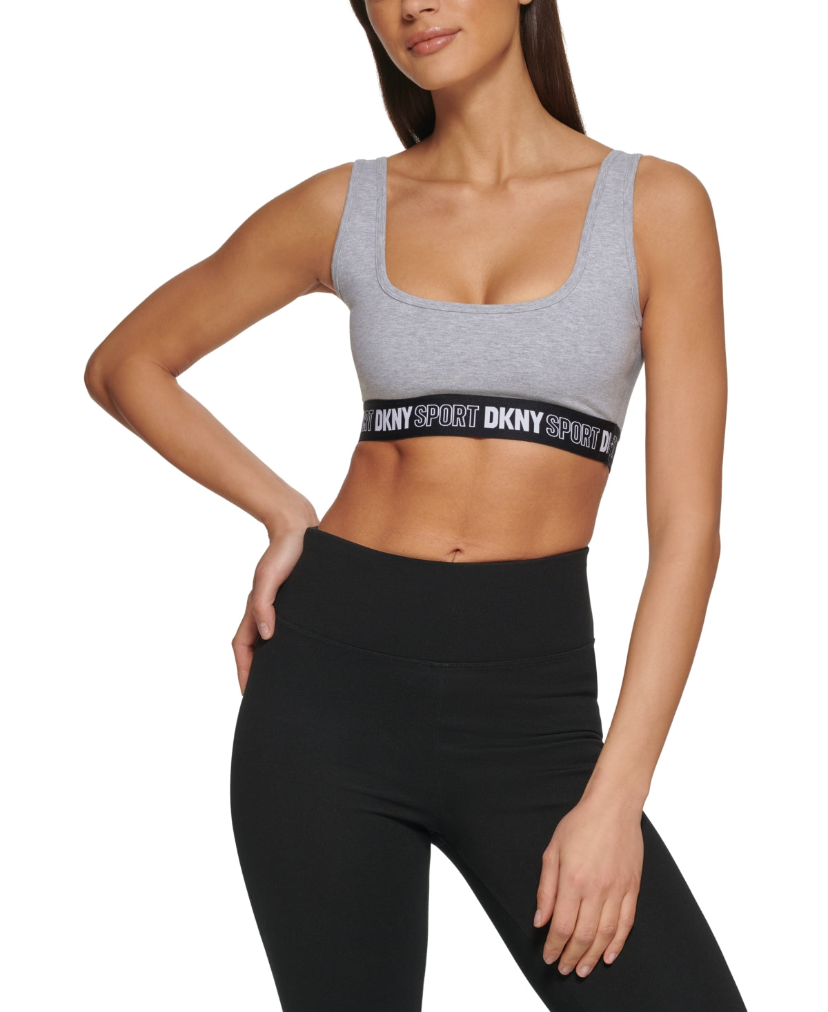 Sutiã elástico com logo DKNY feminino, cinza, tamanho grande