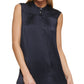 Blusa plissada sem mangas feminina DKNY, azul, tamanho grande