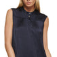 Blusa plissada sem mangas feminina DKNY, azul, tamanho grande