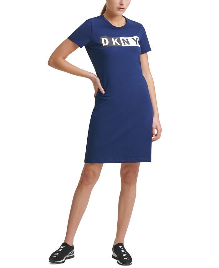 Camiseta feminina DKNY com logo de algodão, azul, tamanho médio