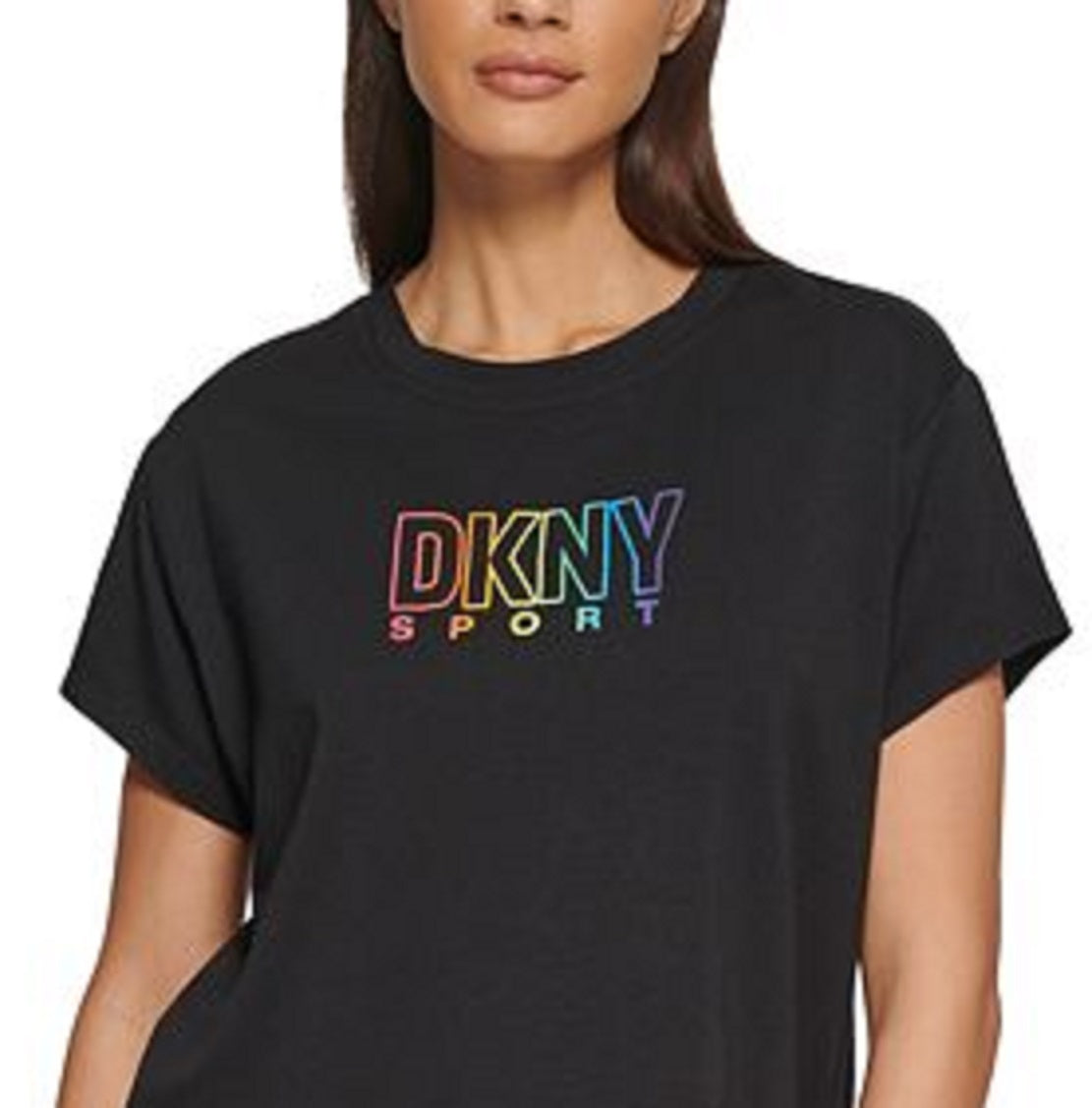 Camiseta feminina DKNY Pride Logo, preta, tamanho pequeno