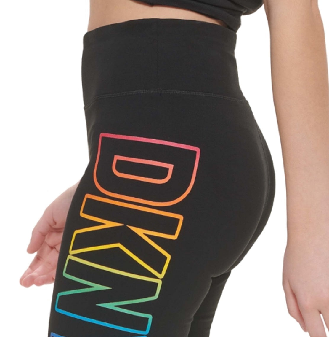 Shorts de ciclismo de cintura alta com logotipo DKNY Pride feminino, preto, tamanho pequeno