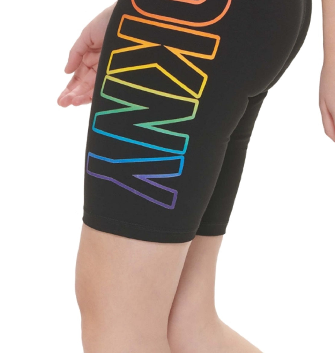 Shorts de ciclismo de cintura alta com logotipo DKNY Pride feminino, preto, tamanho pequeno