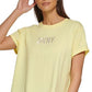 Camiseta feminina DKNY de algodão com logotipo bordado, amarela, tamanho extragrande