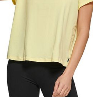 Camiseta feminina DKNY de algodão com logotipo bordado, amarela, tamanho extragrande