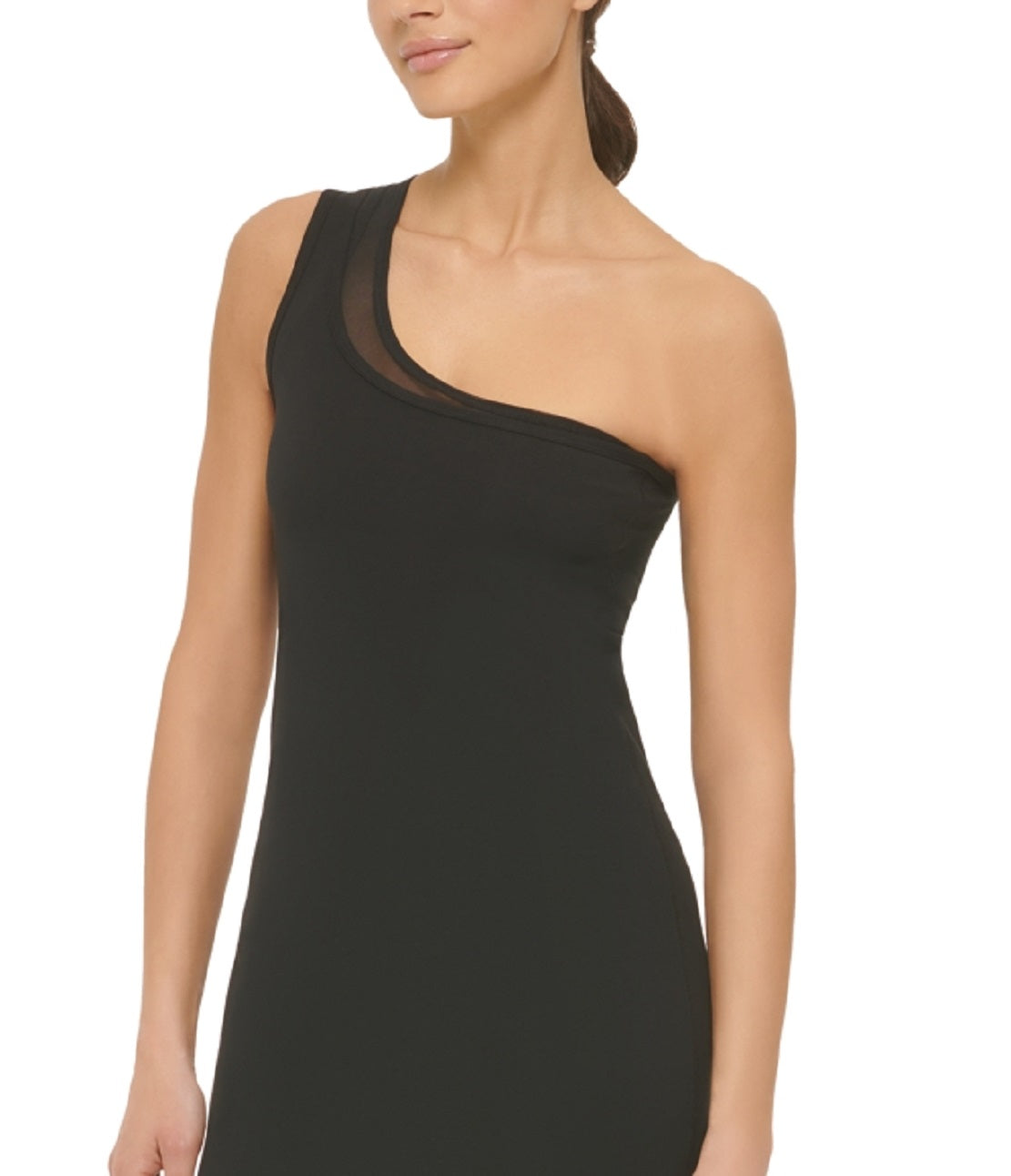 Vestido feminino DKNY de um ombro só, preto, tamanho grande