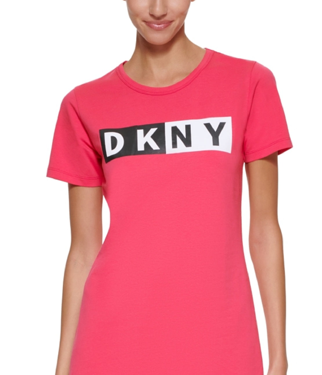 Vestido camiseta feminino DKNY com logo de algodão rosa, tamanho médio