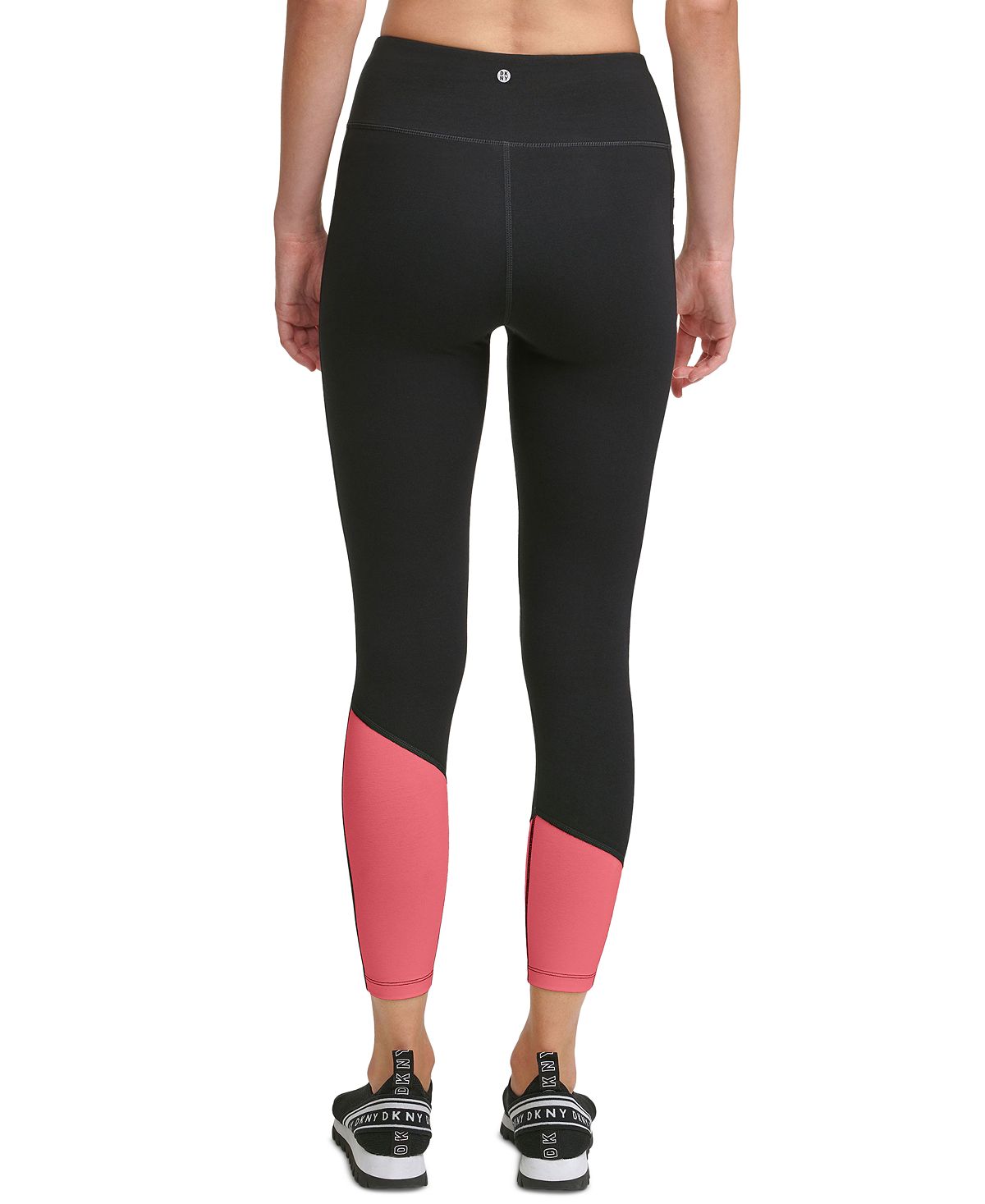 Leggings femininas DKNY de cintura alta com blocos de cores 7/8, rosa, tamanho extragrande